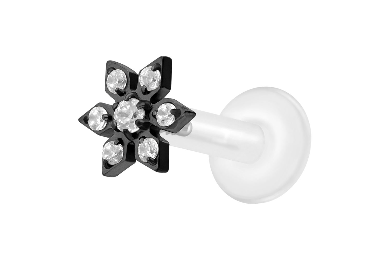 PTFE Labret Piercing mit Innengewinde + Titan-Aufsatz KRISTALLBLUME